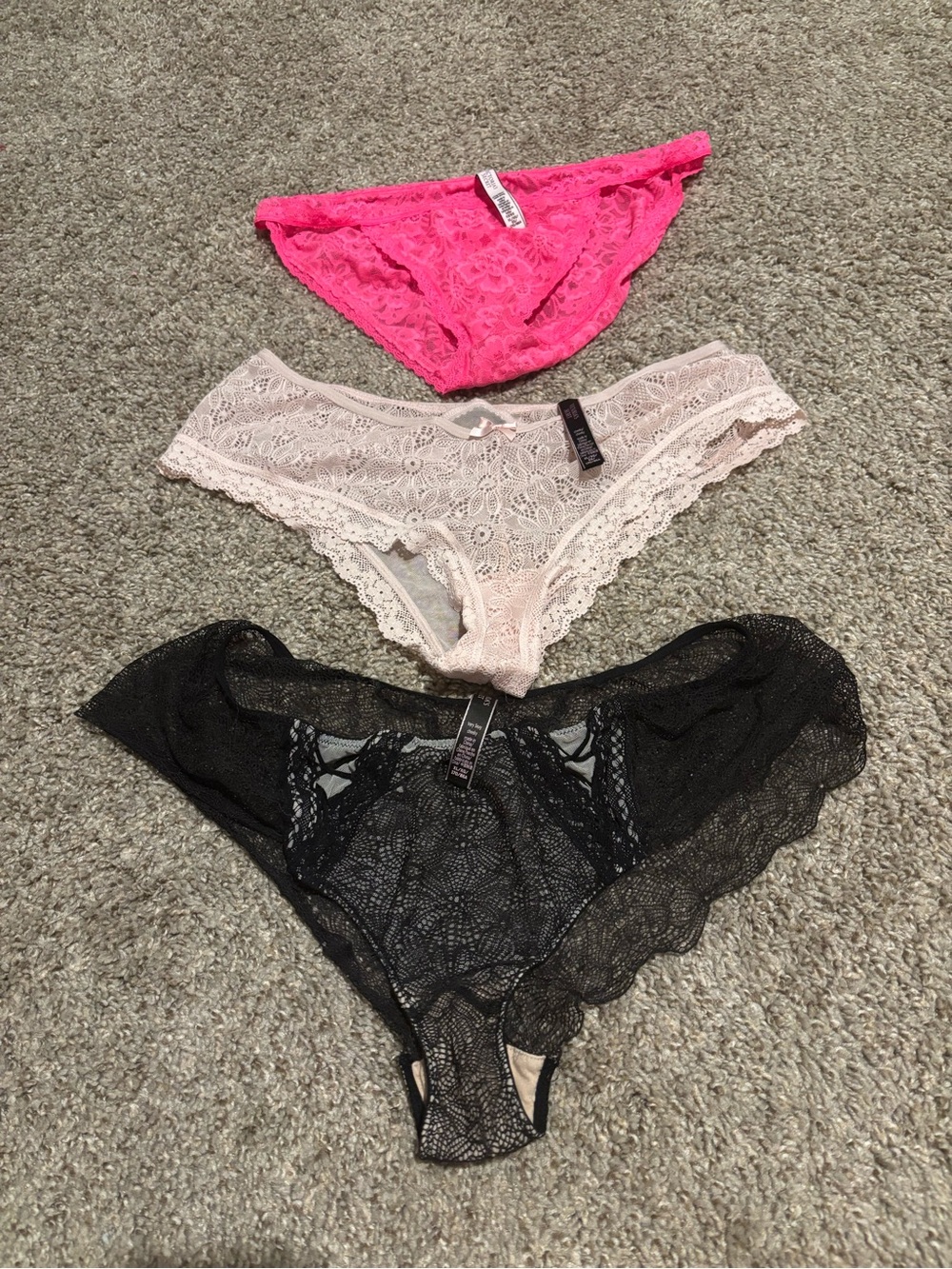 VS Lace Bikini Panty Trio - Pink, Blush & Black